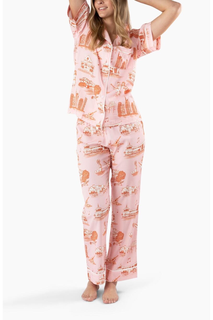 Katie Kime Nashville Toile Lounge Set Pajamas Sz M Pink Dolly Parton Johnny Cash